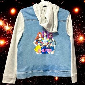New Girls 10/12 K-Pop Demon Hunters Graphic Denim Button Up Hoodie Jacket
